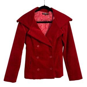 Vintage 90's Betsy Johnson Corduroy Blazer Coat Jacket Women's Size 4 Red Pocket